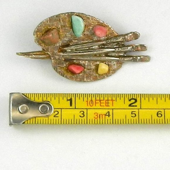 Vintage Paint palette brooch, Artist Palette Brooch accents little stones - Picture 4 of 4